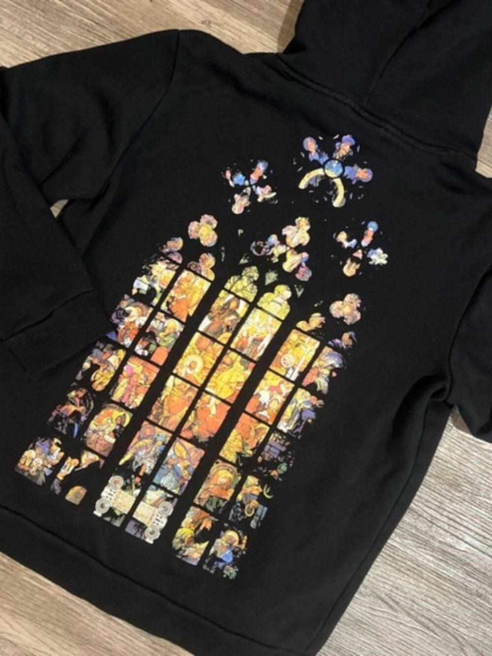 Super Rare MUCHA FOREVER 21 Black Stained Glass Cathedral Goth Hoodie Sweater S